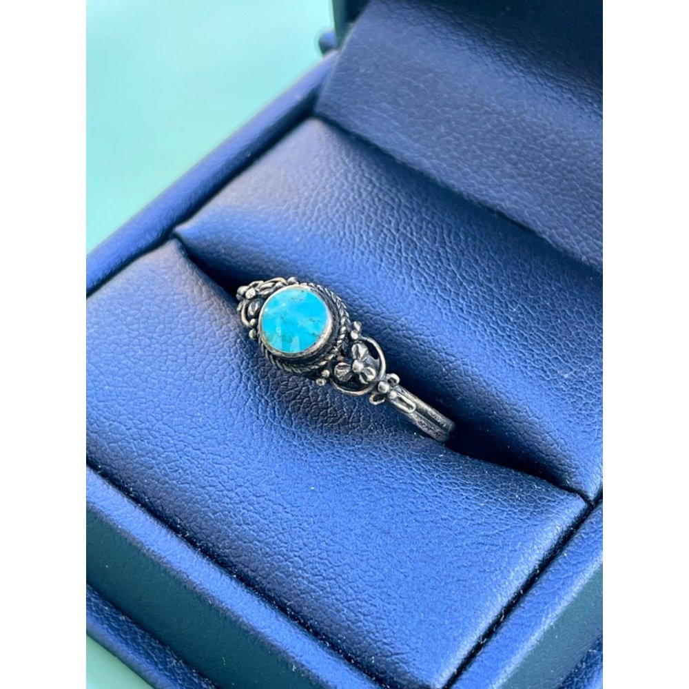 Vintage Southwest Blue Turquoise Ring With Flowers Sz 7 3/4